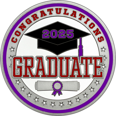 Maroon "Congratulations Graduate" with Purple 2025, Rim, Tassel & Ribbon